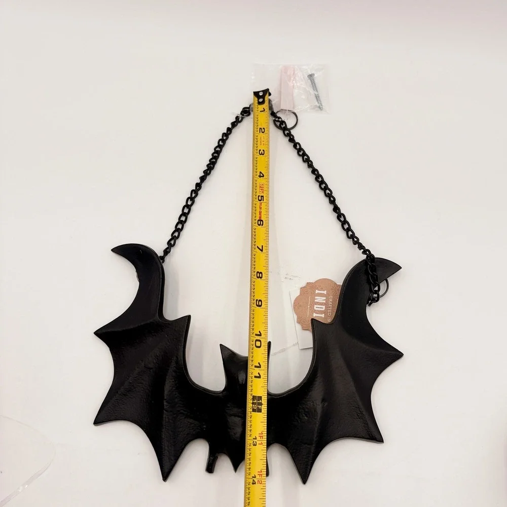 Black Cast Iron Bat Wall Hanging Gothic Halloween Decor with Chain New